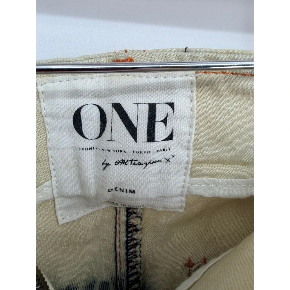 One Teaspoon Cream Tie Dye Flare Jeans Bell Bottom Raw 22 Indigo Boho Festival - Picture 6 of 15